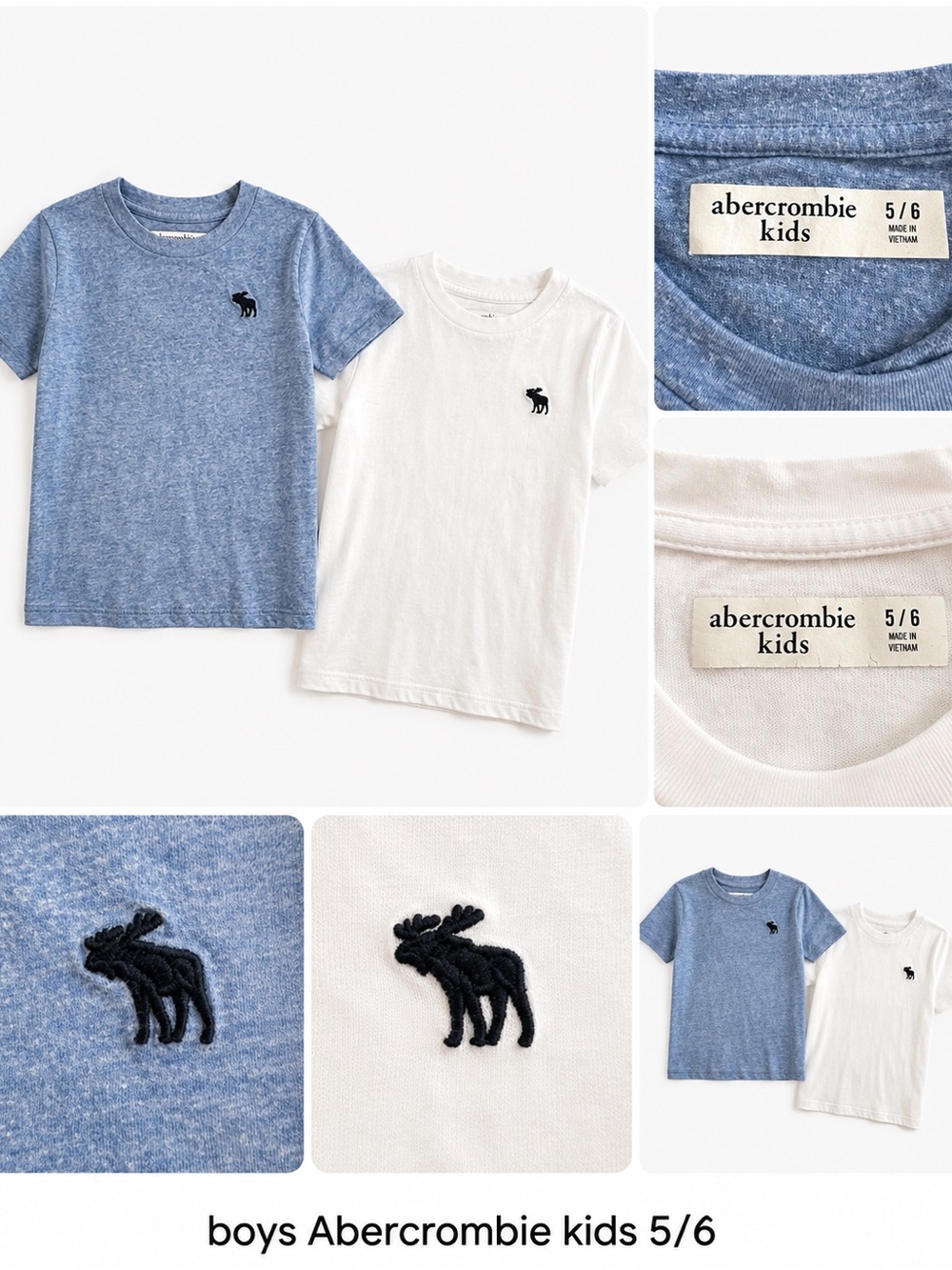 Abercrombie Kids Boys T-Shirt Bundle Size 5/6 Moose Logo Blue White